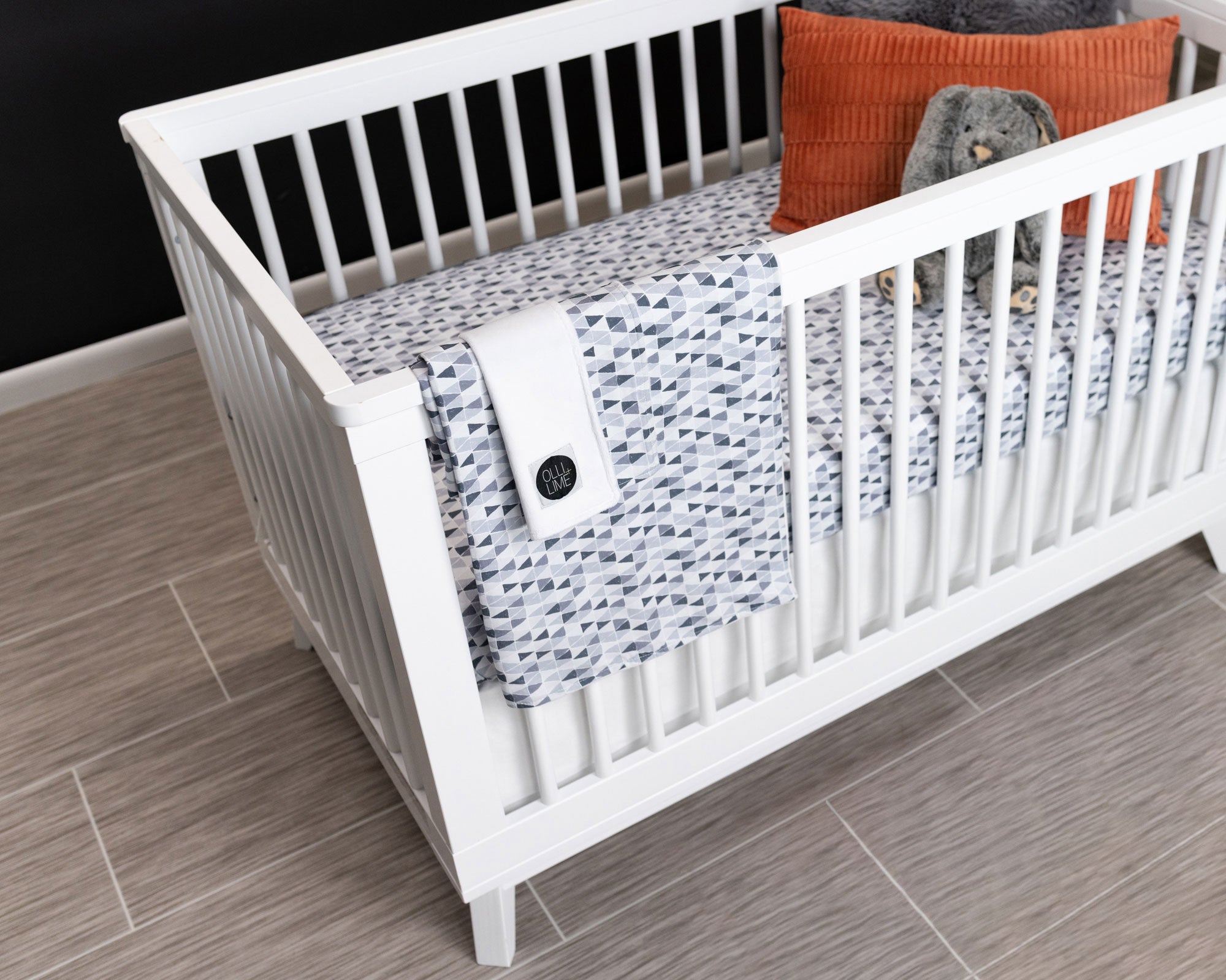 Gray Banners Marching - Deluxe Nursery Bedding Set - Monochrome Mini-Triangles - Olli+Lime